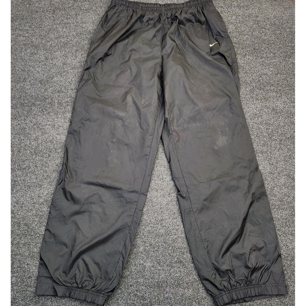 Vintage Y2k Nike Mens XL Black Track Sweat Pants Swoosh Ankle Zip Baggy Loose